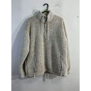Men’s Dravus Pullover Sherpa Fleece Large Beige 1/4 Zip Pockets Long Sleeves